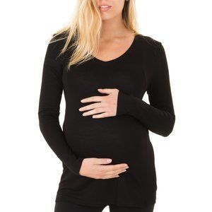 Caramel Cantina Maternity Soft Long Sleeve V-Neck Shirt Black CC807 New NWT